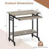 Giantex Rolling Computer Desk, Mobile Portable Desk with Keyboard Tray & Wheels, Laptop PC Table Cart with Shelf & Hooks, Industrial Small Desk for Small Spaces, Home Office, Bedroom, White(Grey Oak)