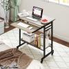 Giantex Rolling Computer Desk, Mobile Portable Desk with Keyboard Tray & Wheels, Laptop PC Table Cart with Shelf & Hooks, Industrial Small Desk for Small Spaces, Home Office, Bedroom, White(Grey Oak)