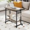 Giantex Rolling Computer Desk, Mobile Portable Desk with Keyboard Tray & Wheels, Laptop PC Table Cart with Shelf & Hooks, Industrial Small Desk for Small Spaces, Home Office, Bedroom, White(Grey Oak)