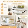 Giantex Rolling Computer Desk, Mobile Portable Desk with Keyboard Tray & Wheels, Laptop PC Table Cart with Shelf & Hooks, Industrial Small Desk for Small Spaces, Home Office, Bedroom, White(White)