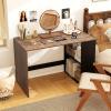 Giantex Small Desk with Bookshelf, 44 Inch Modern Computer Desk for Small Spaces, Laptop PC Desk, Vanity Table for Bedroom, Study Writing Desk for Home Office (White+Natural)(Black+rustic Brown)