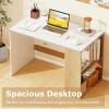 Giantex Small Desk with Bookshelf, 44 Inch Modern Computer Desk for Small Spaces, Laptop PC Desk, Vanity Table for Bedroom, Study Writing Desk for Home Office (White+Natural)(White+natural)