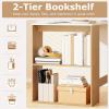 Giantex Small Desk with Bookshelf, 44 Inch Modern Computer Desk for Small Spaces, Laptop PC Desk, Vanity Table for Bedroom, Study Writing Desk for Home Office (White+Natural)(White+natural)