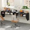 Giantex Wall-Mounted Computer Desk, Floating Laptop Desk with 3 Storage Compartments, Space-Saving Home Office Workstation Vanity Table for Bedroom, Study, Living Room (Black)(Black)