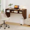 Giantex Wall-Mounted Computer Desk, Floating Laptop Desk with 3 Storage Compartments, Space-Saving Home Office Workstation Vanity Table for Bedroom, Study, Living Room (Black)(Rustic Brown)