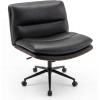 Giantex Armless Office Chair with Wheels, PU Leather Height Adjustable Vanity Chair w/Curved Backrest, Mid-Back Criss Cross 360° Swivel Ergonomic Computer Desk Chair for Home Office & Bedroom (White)(Black)