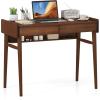 Giantex Mid Century Modern Desk, 39.5″ Bamboo Computer Desk with 2 Drawers and Open Storage Shelf, Makeup Vanity Table, Wood Computer Workstation, Vintage Writing Desk for Bedroom, Walnut(Walnut)