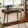 Giantex Mid Century Modern Desk, 42.5″ Vintage Computer Desk with Storage Drawer & Rubber Wood Legs, Makeup Vanity Table, Wood Computer Workstation, Small Writing Desk for Bedroom, Small Space, Walnut