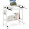 Giantex Rolling Computer Desk, Mobile Portable Desk with Keyboard Tray & Wheels, Laptop PC Table Cart with Shelf & Hooks, Industrial Small Desk for Small Spaces, Home Office, Bedroom, White(White)