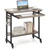 Giantex Rolling Computer Desk, Mobile Portable Desk with Keyboard Tray & Wheels, Laptop PC Table Cart with Shelf & Hooks, Industrial Small Desk for Small Spaces, Home Office, Bedroom, White(Grey Oak)