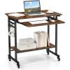 Giantex Rolling Computer Desk, Mobile Portable Desk with Keyboard Tray & Wheels, Laptop PC Table Cart with Shelf & Hooks, Industrial Small Desk for Small Spaces, Home Office, Bedroom, White(Rustic Brown)