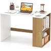 Giantex Small Desk with Bookshelf, 44 Inch Modern Computer Desk for Small Spaces, Laptop PC Desk, Vanity Table for Bedroom, Study Writing Desk for Home Office (White+Natural)(White+natural)