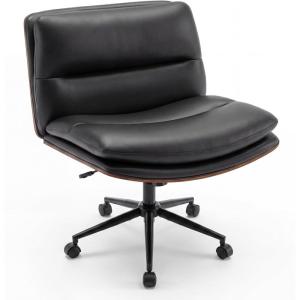 Giantex Armless Office Chair with Wheels, PU Leather Height Adjustable Vanity Chair w/Curved Backrest, Mid-Back Criss Cross 360° Swivel Ergonomic Computer Desk Chair for Home Office & Bedroom (White)(Black)
