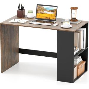 Giantex Small Desk with Bookshelf, 44 Inch Modern Computer Desk for Small Spaces, Laptop PC Desk, Vanity Table for Bedroom, Study Writing Desk for Home Office (White+Natural)(Black+rustic Brown)