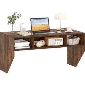 Giantex Wall-Mounted Computer Desk, Floating Laptop Desk with 3 Storage Compartments, Space-Saving Home Office Workstation Vanity Table for Bedroom, Study, Living Room (Black)(Rustic Brown)