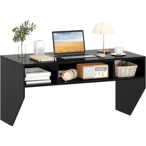 Giantex Wall-Mounted Computer Desk, Floating Laptop Desk with 3 Storage Compartments, Space-Saving Home Office Workstation Vanity Table for Bedroom, Study, Living Room (Black)(Black)