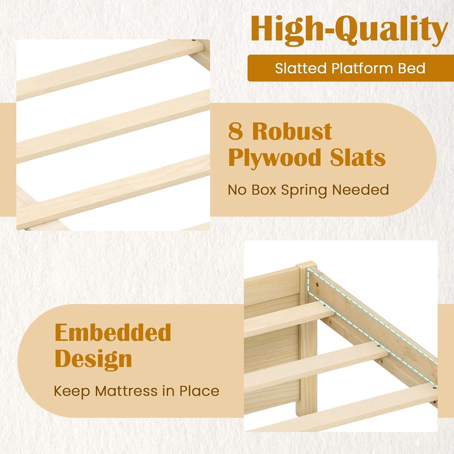 image:imageGiantex Full Size Bed Frame with 2 Storage Drawers Solid Wood Platform Bed with Slats Support Heavy Duty Daybed with Storage No Box Spring Needed Full Bed Frames for Teens Adults WhiteNatural