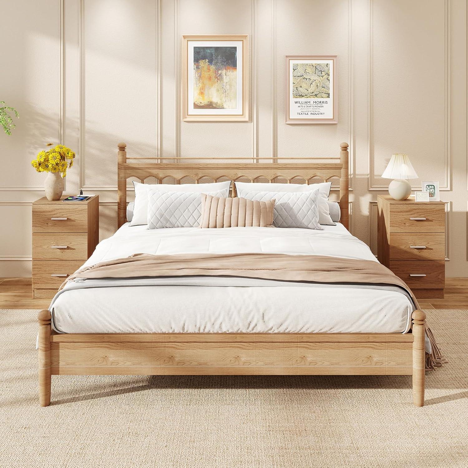 image:imageGiantex Night Stand Set 2 with Charging Station 26 Tall Side End Table w3 Storage Drawers Wooden Nightstand Chest of Drawers Wood Dresser for Bedroom Office 2 NaturalNatural