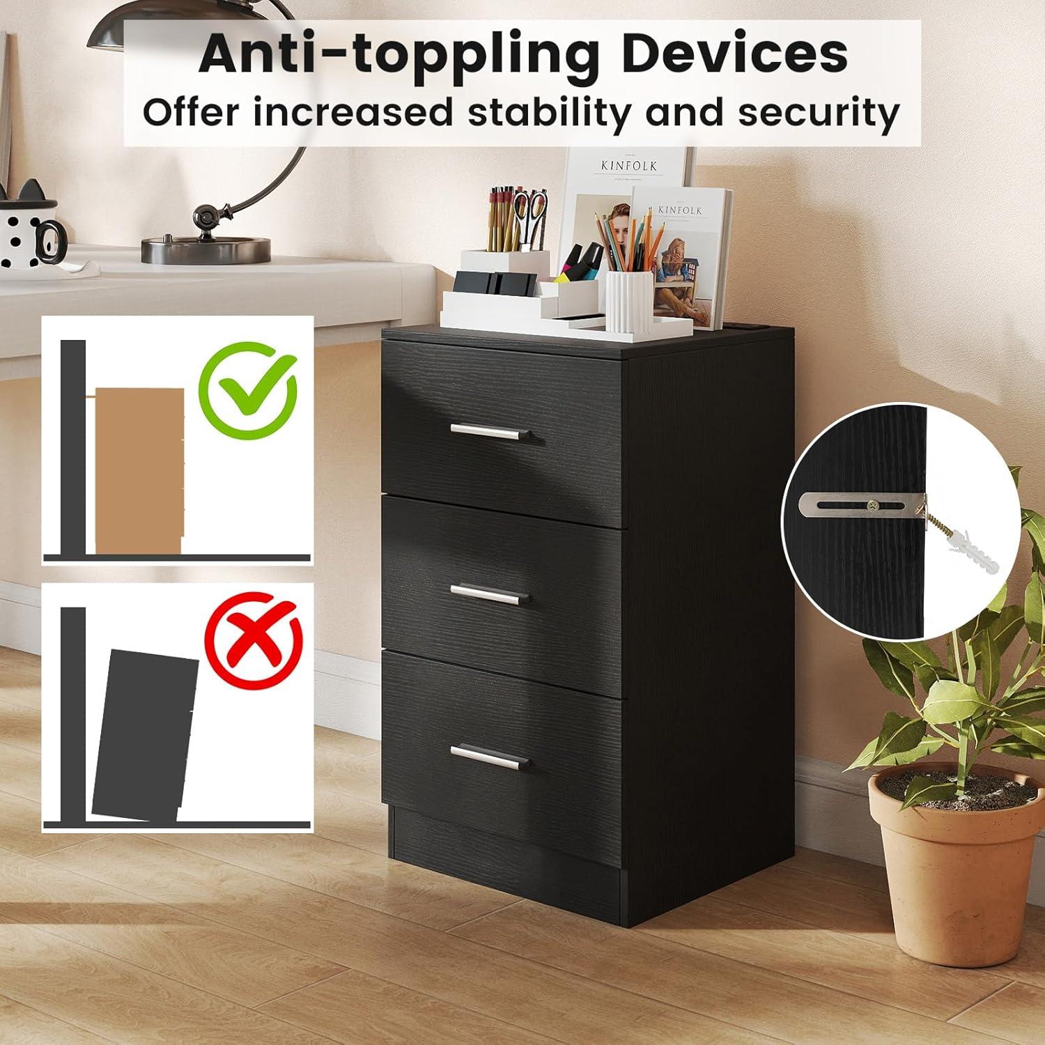 image:imageGiantex Night Stand Set 2 with Charging Station 26 Tall Side End Table w3 Storage Drawers Wooden Nightstand Chest of Drawers Wood Dresser for Bedroom Office 2 NaturalBlack