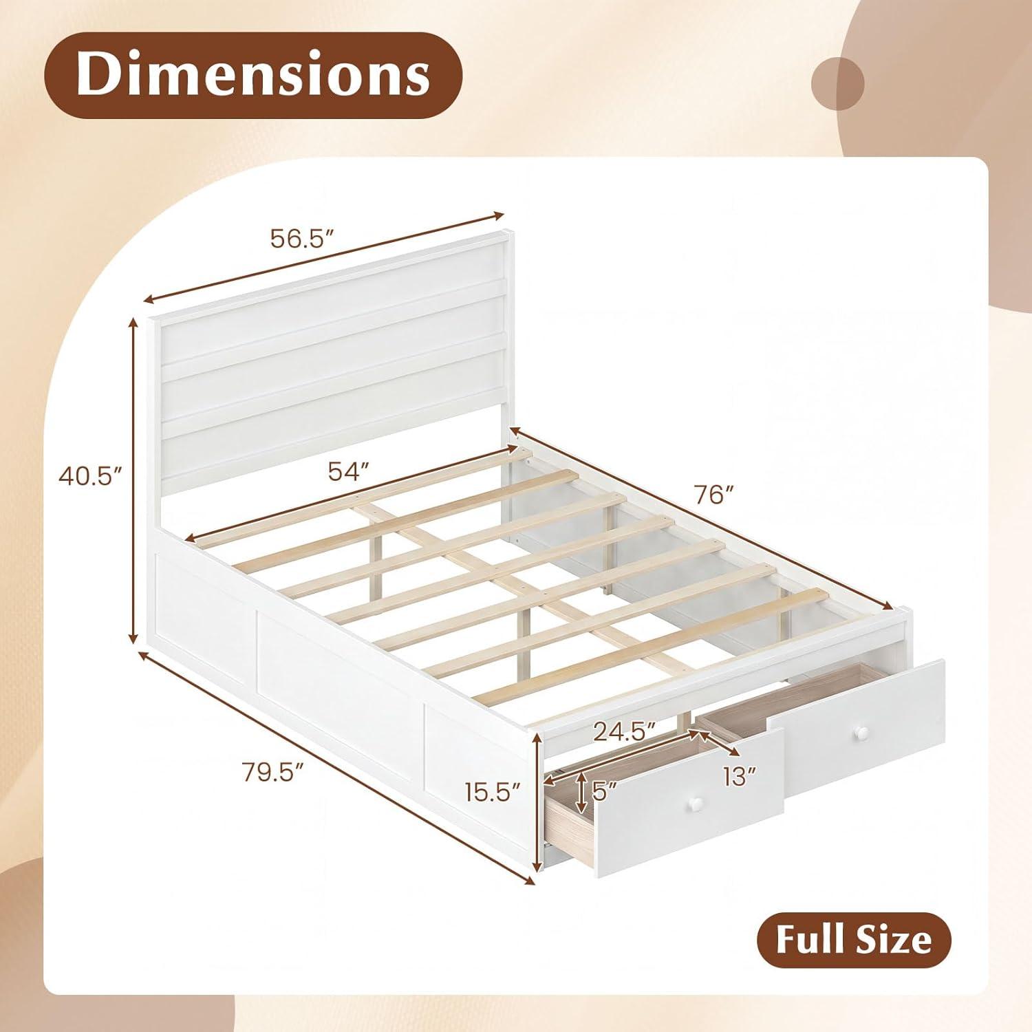 image:imageGiantex Twin Bed Frames for Kids with Storage Drawers Wood Platform Bed with Headboard Solid Mattress Foundation wWooden Slat Support amp Enclosed Base No Box Spring Needed White TwinWhite