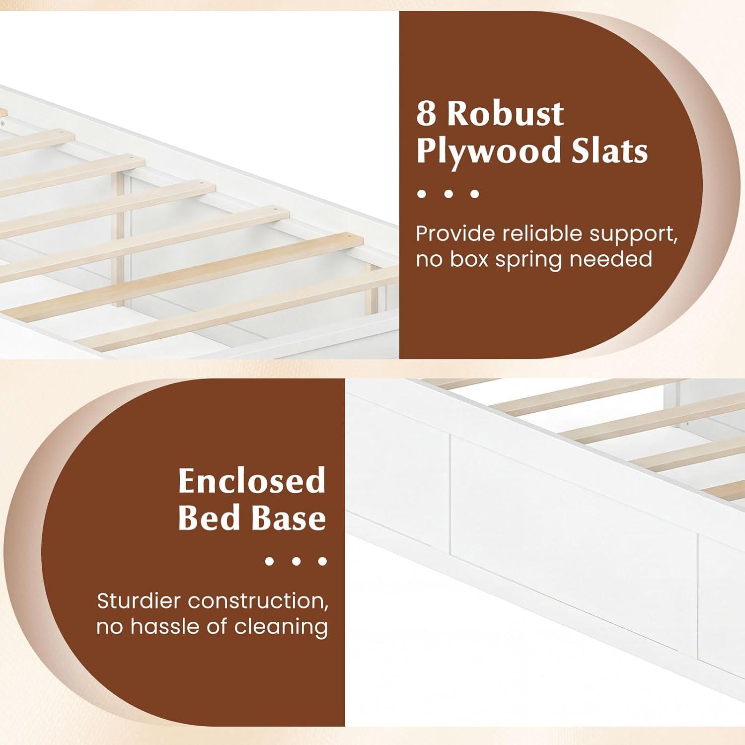 image:imageGiantex Twin Bed Frames for Kids with Storage Drawers Wood Platform Bed with Headboard Solid Mattress Foundation wWooden Slat Support amp Enclosed Base No Box Spring Needed White TwinWhite