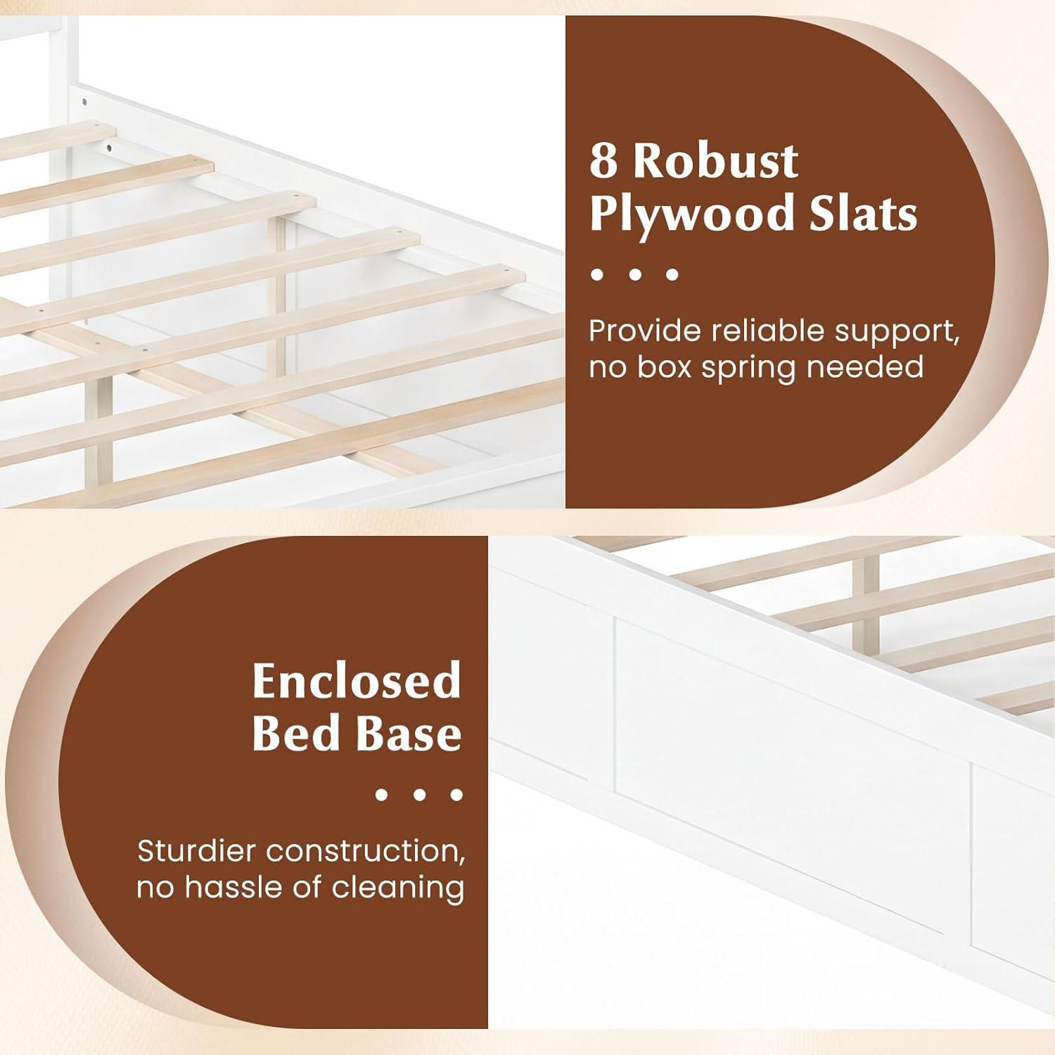 image:imageGiantex Twin Bed Frames for Kids with Storage Drawers Wood Platform Bed with Headboard Solid Mattress Foundation wWooden Slat Support amp Enclosed Base No Box Spring Needed White TwinWhite