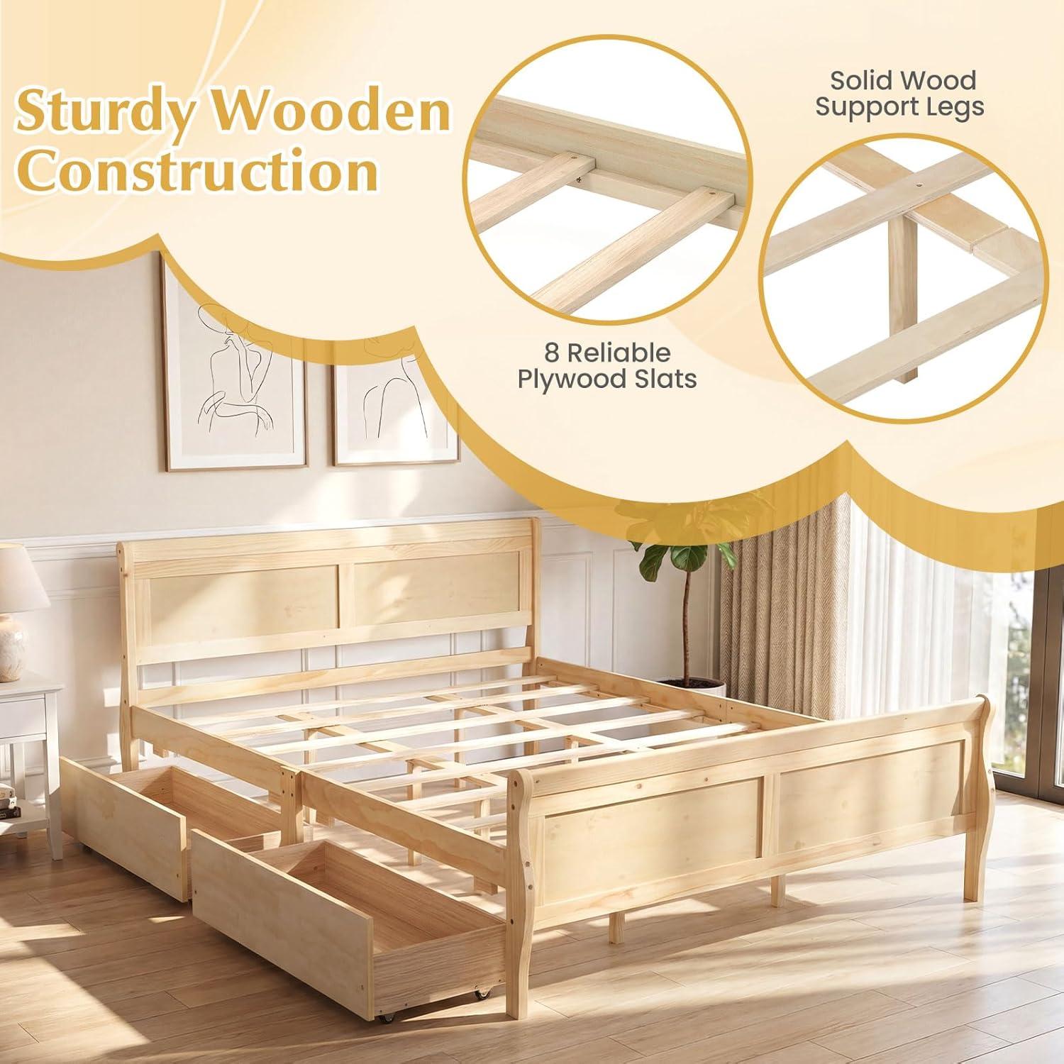 image:imageGiantex Twin Bed with 2 Storage Drawers Wood Platform Bed with Headboard amp Footboard Wooden Slats Support Mattress Foundation Twin Bed Frames for Kids Teens Adults No Box Spring Needed GreyNatural