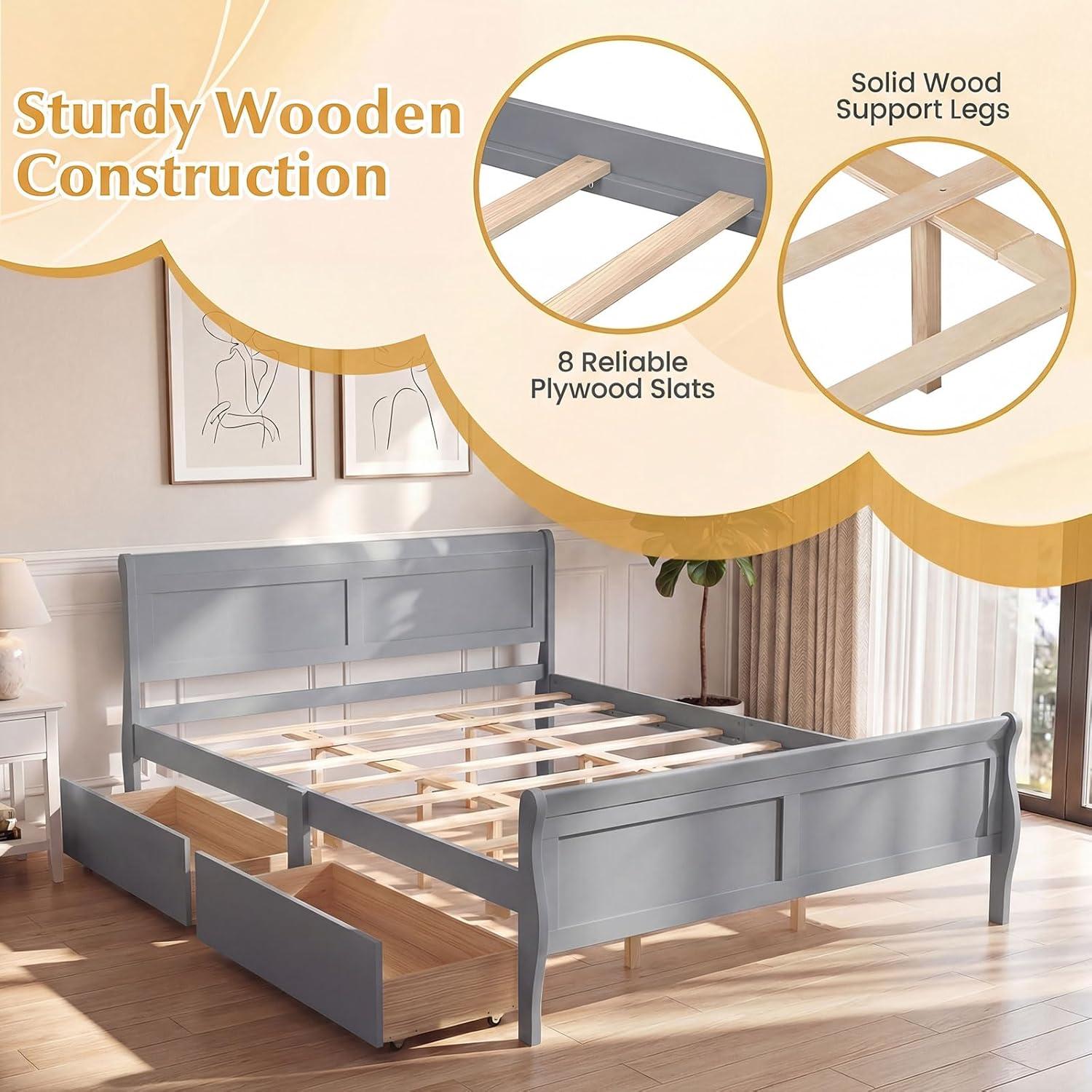 image:imageGiantex Twin Bed with 2 Storage Drawers Wood Platform Bed with Headboard amp Footboard Wooden Slats Support Mattress Foundation Twin Bed Frames for Kids Teens Adults No Box Spring Needed GreyGrey