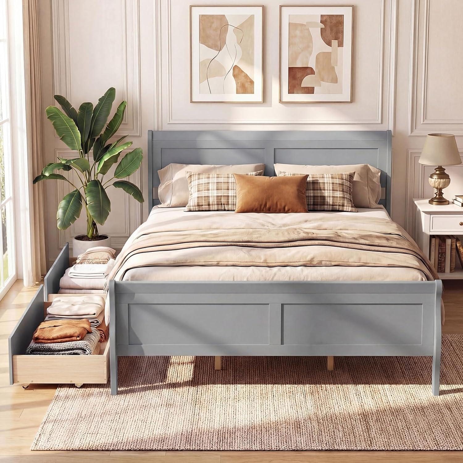 image:imageGiantex Twin Bed with 2 Storage Drawers Wood Platform Bed with Headboard amp Footboard Wooden Slats Support Mattress Foundation Twin Bed Frames for Kids Teens Adults No Box Spring Needed GreyGrey