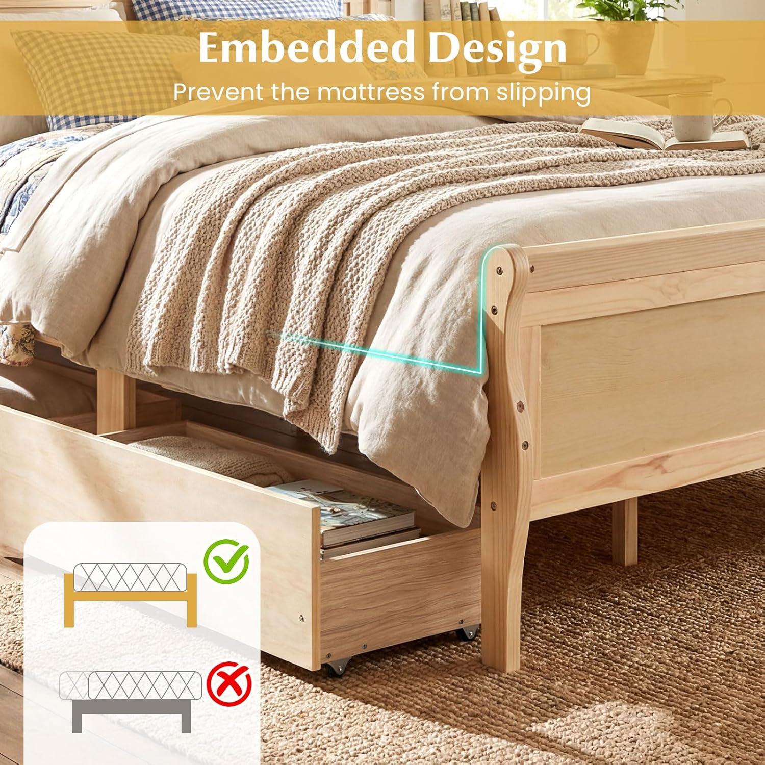 image:imageGiantex Twin Bed with 2 Storage Drawers Wood Platform Bed with Headboard amp Footboard Wooden Slats Support Mattress Foundation Twin Bed Frames for Kids Teens Adults No Box Spring Needed GreyNatural