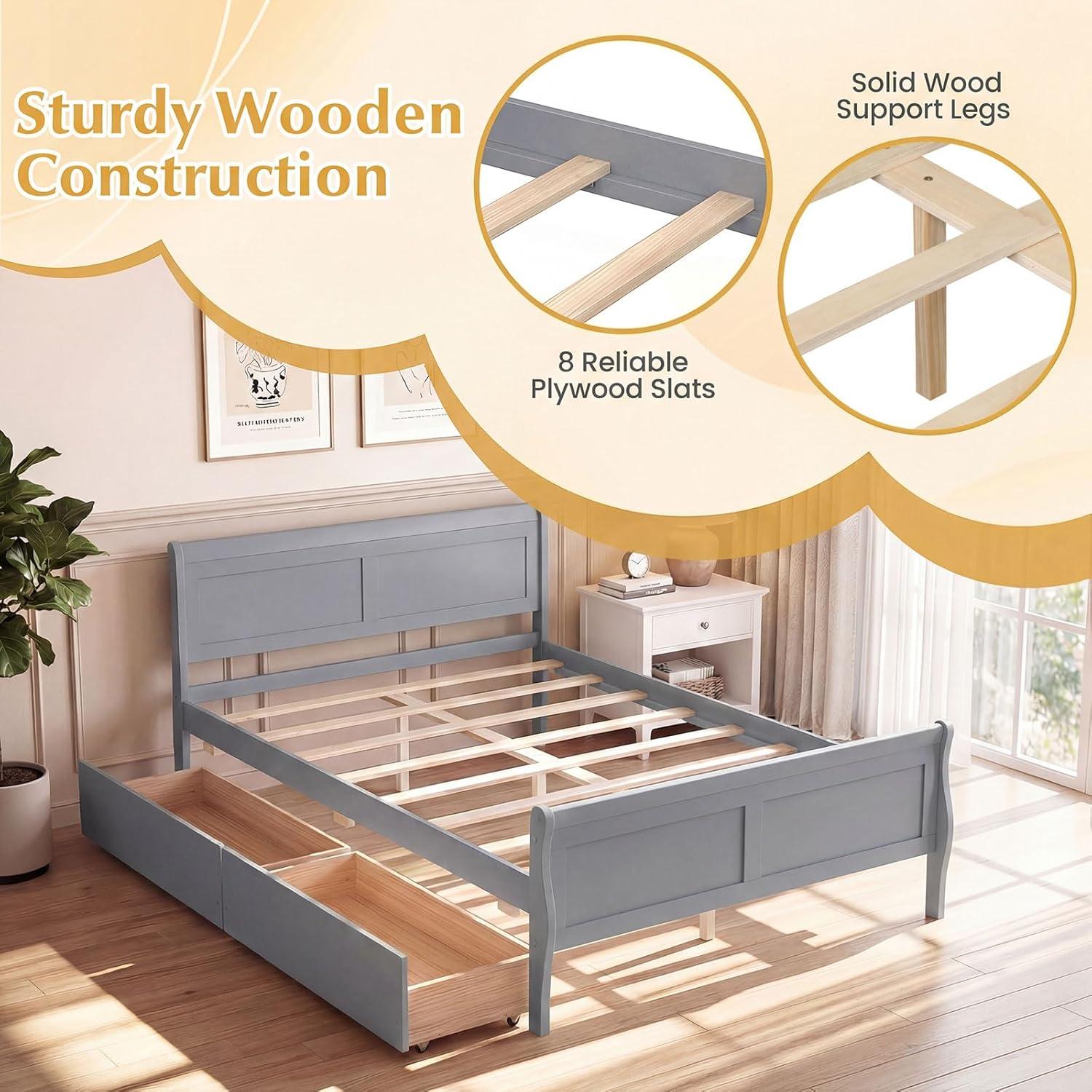 image:imageGiantex Twin Bed with 2 Storage Drawers Wood Platform Bed with Headboard amp Footboard Wooden Slats Support Mattress Foundation Twin Bed Frames for Kids Teens Adults No Box Spring Needed GreyGrey