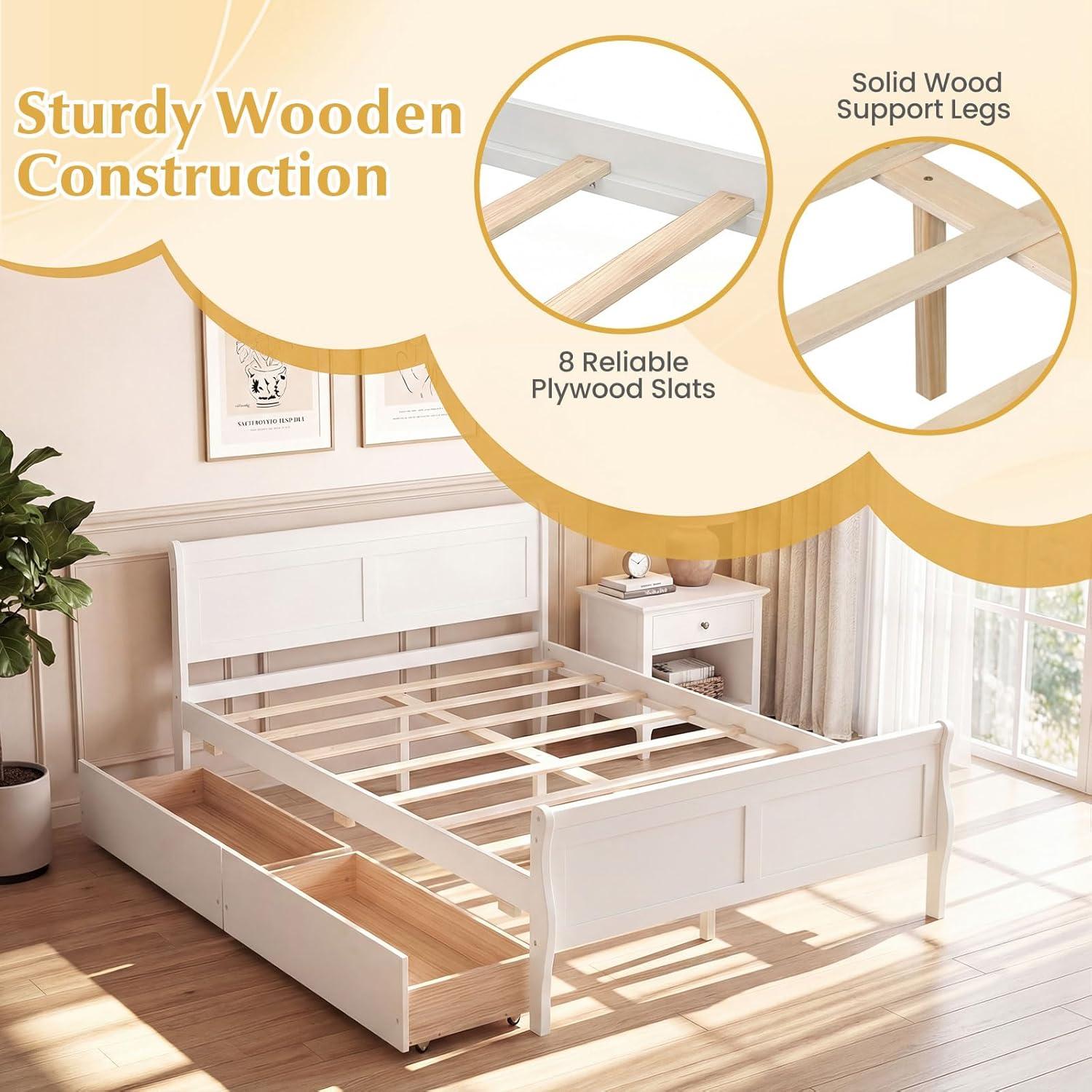 image:imageGiantex Twin Bed with 2 Storage Drawers Wood Platform Bed with Headboard amp Footboard Wooden Slats Support Mattress Foundation Twin Bed Frames for Kids Teens Adults No Box Spring Needed GreyWhite