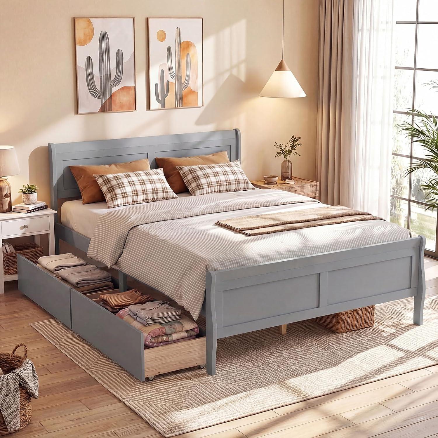 image:imageGiantex Twin Bed with 2 Storage Drawers Wood Platform Bed with Headboard amp Footboard Wooden Slats Support Mattress Foundation Twin Bed Frames for Kids Teens Adults No Box Spring Needed GreyGrey
