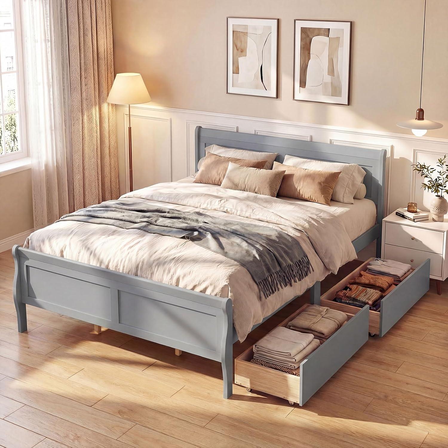 image:imageGiantex Twin Bed with 2 Storage Drawers Wood Platform Bed with Headboard amp Footboard Wooden Slats Support Mattress Foundation Twin Bed Frames for Kids Teens Adults No Box Spring Needed GreyGrey