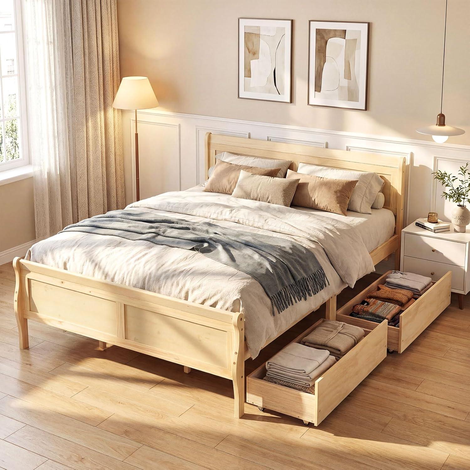 image:imageGiantex Twin Bed with 2 Storage Drawers Wood Platform Bed with Headboard amp Footboard Wooden Slats Support Mattress Foundation Twin Bed Frames for Kids Teens Adults No Box Spring Needed GreyNatural