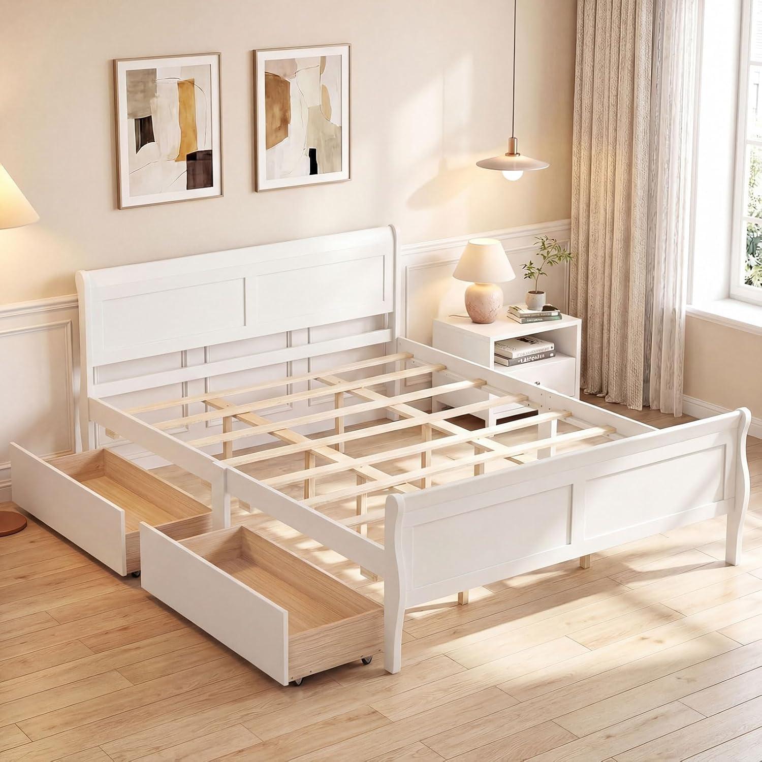 image:imageGiantex Twin Bed with 2 Storage Drawers Wood Platform Bed with Headboard amp Footboard Wooden Slats Support Mattress Foundation Twin Bed Frames for Kids Teens Adults No Box Spring Needed GreyWhite