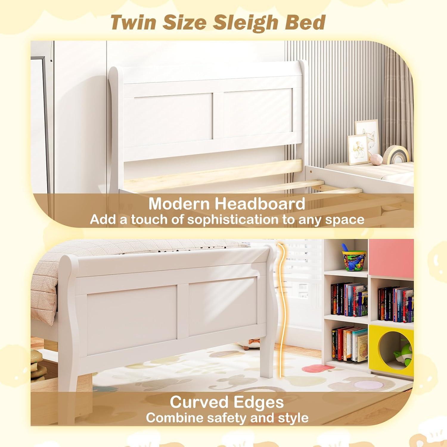 image:imageGiantex Twin Bed with 2 Storage Drawers Wood Platform Bed with Headboard amp Footboard Wooden Slats Support Mattress Foundation Twin Bed Frames for Kids Teens Adults No Box Spring Needed GreyWhite