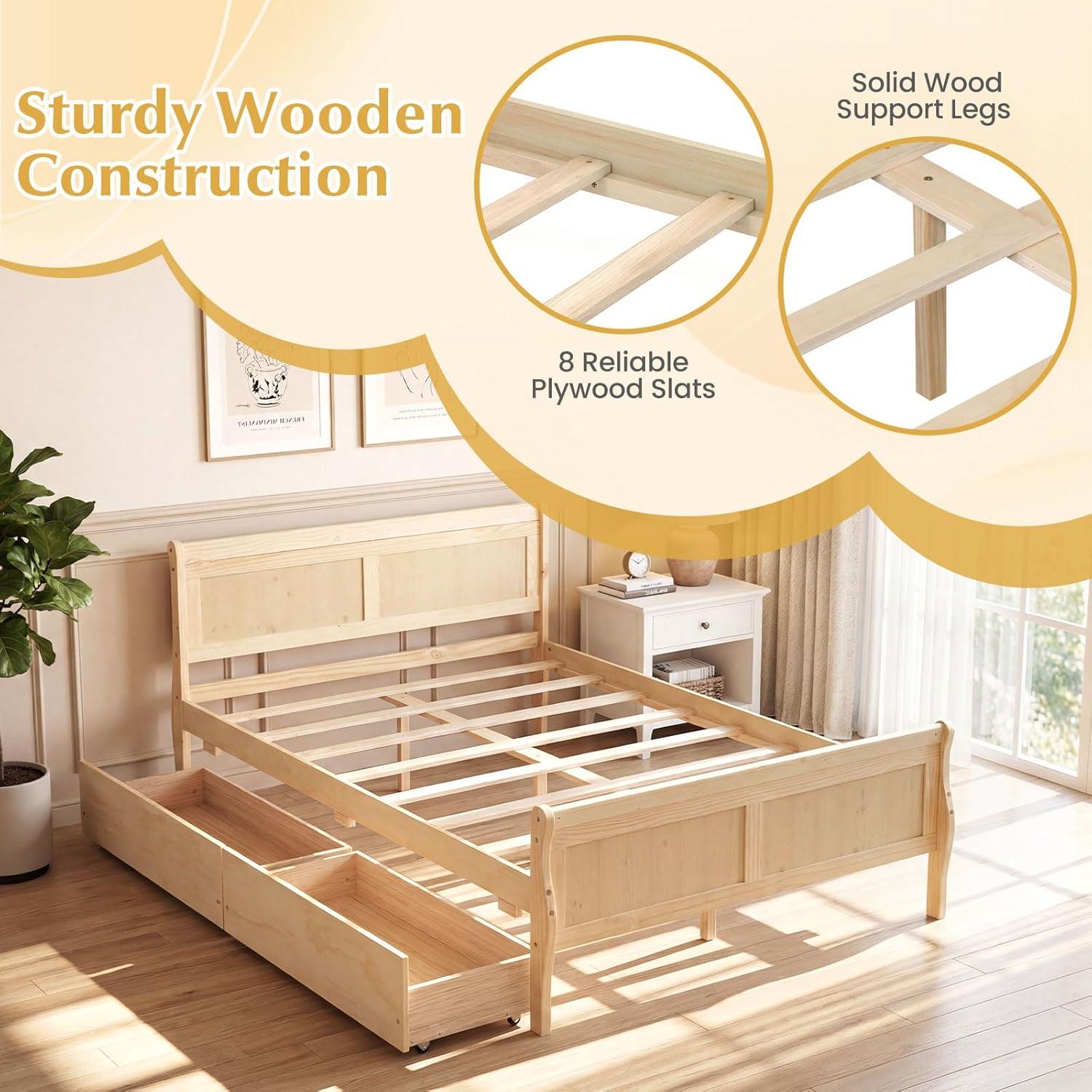 image:imageGiantex Twin Bed with 2 Storage Drawers Wood Platform Bed with Headboard amp Footboard Wooden Slats Support Mattress Foundation Twin Bed Frames for Kids Teens Adults No Box Spring Needed GreyNatural