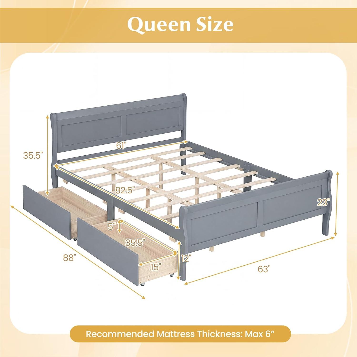 image:imageGiantex Twin Bed with 2 Storage Drawers Wood Platform Bed with Headboard amp Footboard Wooden Slats Support Mattress Foundation Twin Bed Frames for Kids Teens Adults No Box Spring Needed GreyGrey