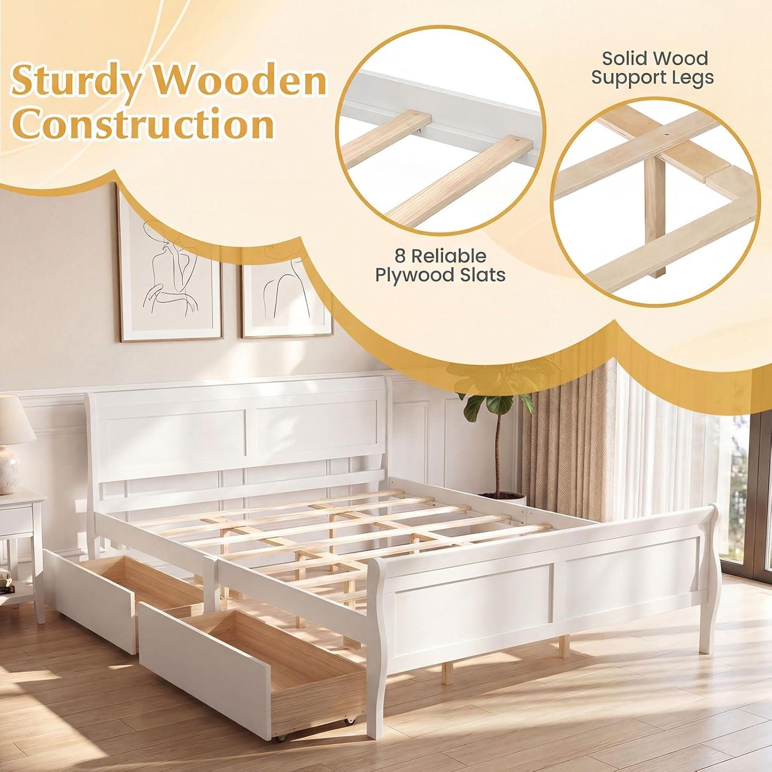 image:imageGiantex Twin Bed with 2 Storage Drawers Wood Platform Bed with Headboard amp Footboard Wooden Slats Support Mattress Foundation Twin Bed Frames for Kids Teens Adults No Box Spring Needed GreyWhite