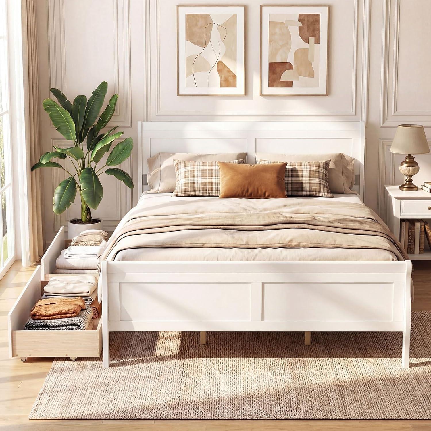 image:imageGiantex Twin Bed with 2 Storage Drawers Wood Platform Bed with Headboard amp Footboard Wooden Slats Support Mattress Foundation Twin Bed Frames for Kids Teens Adults No Box Spring Needed GreyWhite