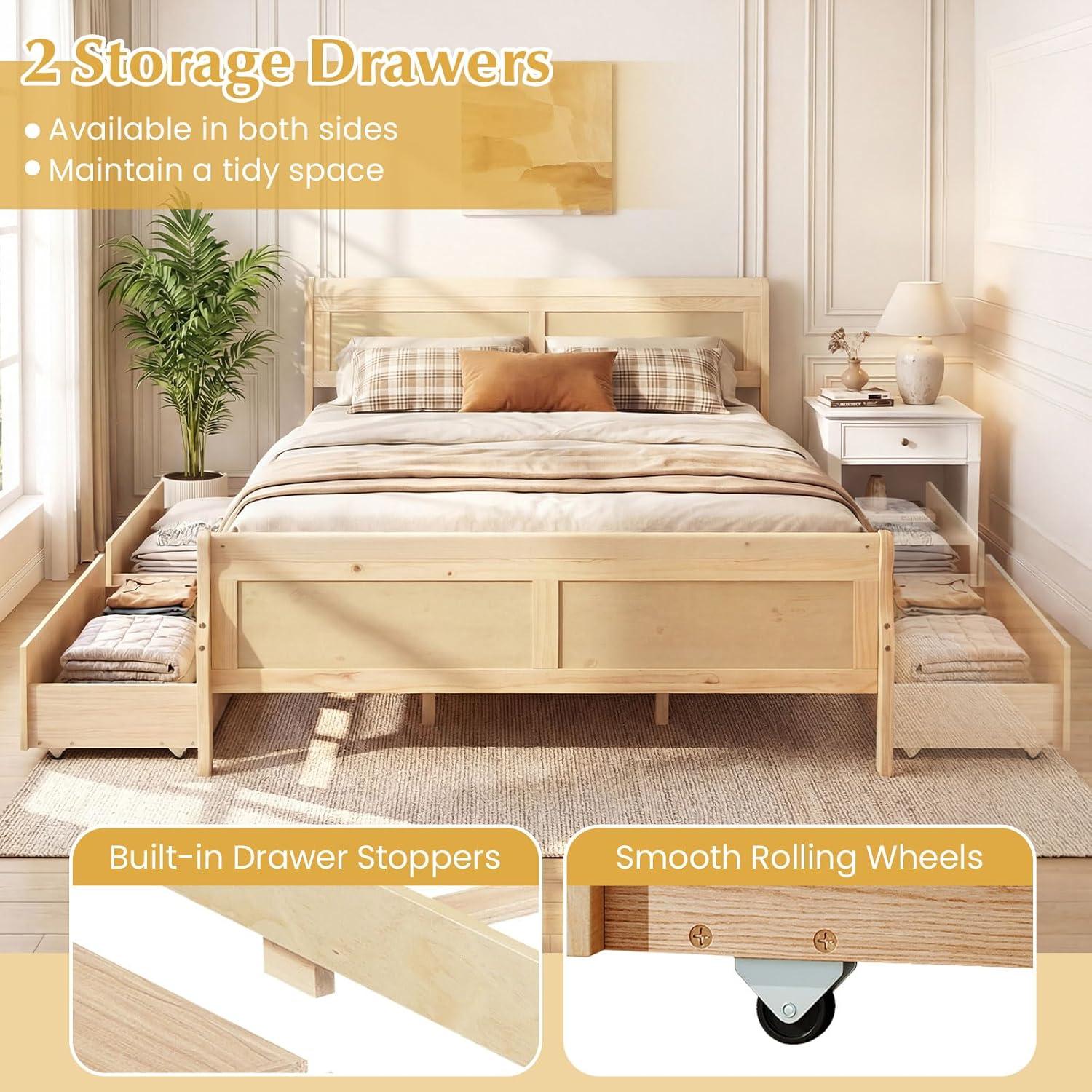 image:imageGiantex Twin Bed with 2 Storage Drawers Wood Platform Bed with Headboard amp Footboard Wooden Slats Support Mattress Foundation Twin Bed Frames for Kids Teens Adults No Box Spring Needed GreyNatural