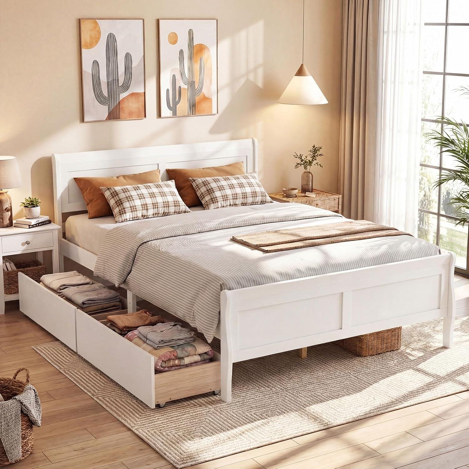 image:imageGiantex Twin Bed with 2 Storage Drawers Wood Platform Bed with Headboard amp Footboard Wooden Slats Support Mattress Foundation Twin Bed Frames for Kids Teens Adults No Box Spring Needed GreyWhite