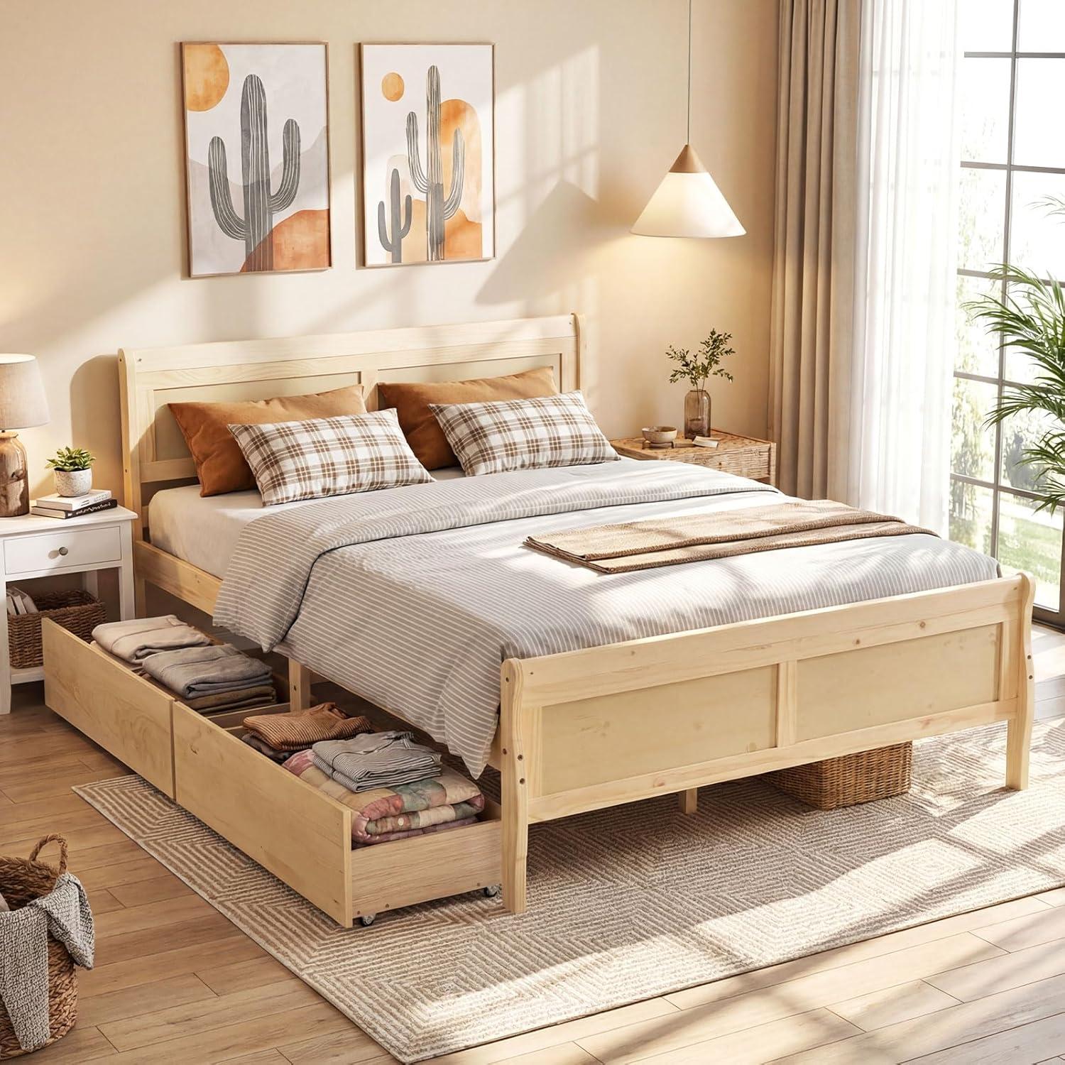 image:imageGiantex Twin Bed with 2 Storage Drawers Wood Platform Bed with Headboard amp Footboard Wooden Slats Support Mattress Foundation Twin Bed Frames for Kids Teens Adults No Box Spring Needed GreyNatural