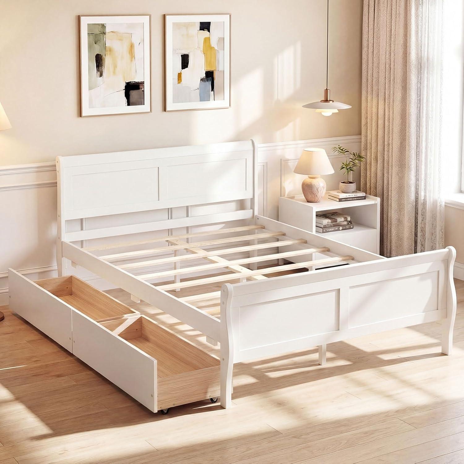image:imageGiantex Twin Bed with 2 Storage Drawers Wood Platform Bed with Headboard amp Footboard Wooden Slats Support Mattress Foundation Twin Bed Frames for Kids Teens Adults No Box Spring Needed GreyWhite