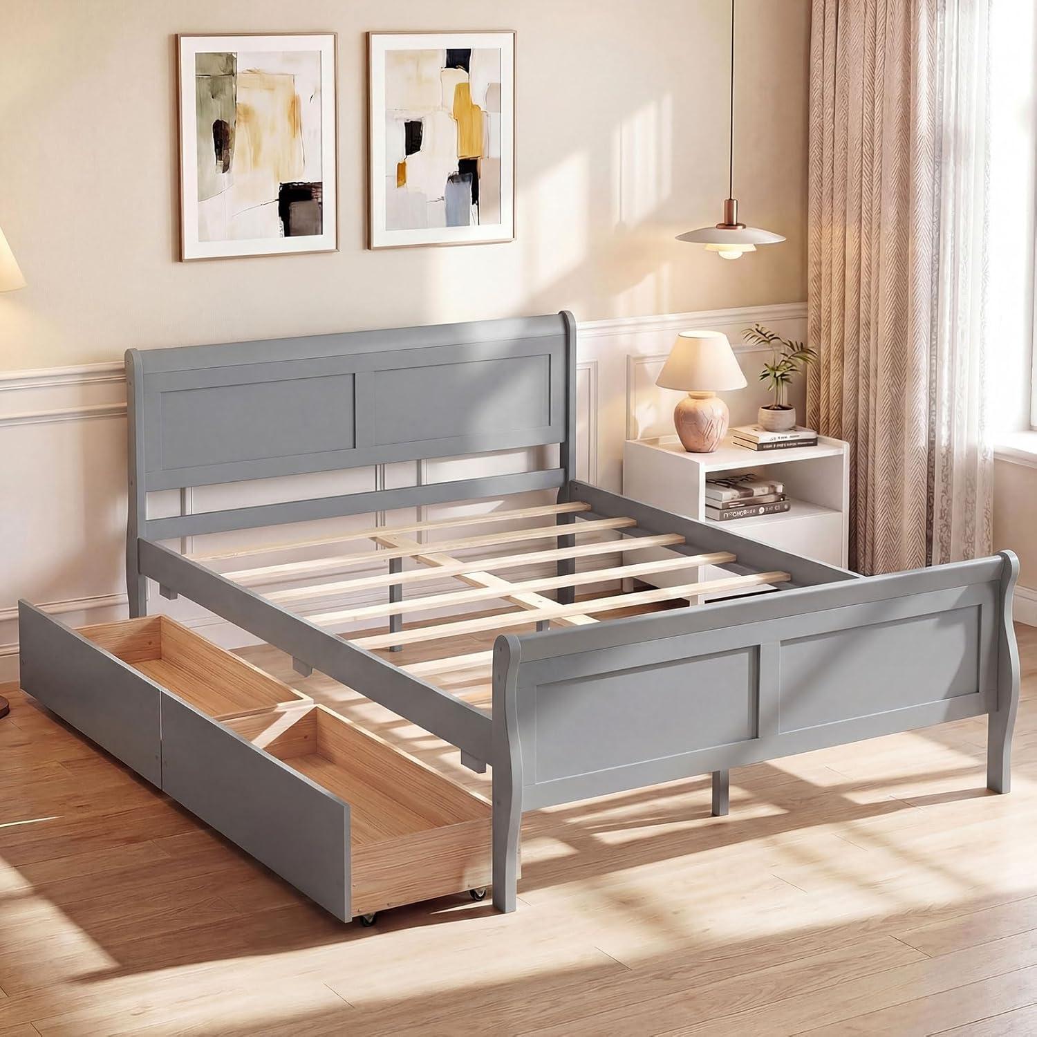 image:imageGiantex Twin Bed with 2 Storage Drawers Wood Platform Bed with Headboard amp Footboard Wooden Slats Support Mattress Foundation Twin Bed Frames for Kids Teens Adults No Box Spring Needed GreyGrey