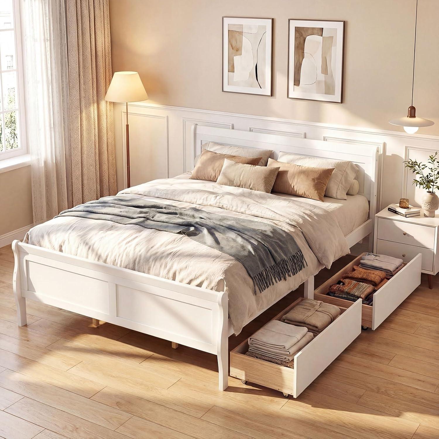 image:imageGiantex Twin Bed with 2 Storage Drawers Wood Platform Bed with Headboard amp Footboard Wooden Slats Support Mattress Foundation Twin Bed Frames for Kids Teens Adults No Box Spring Needed GreyWhite
