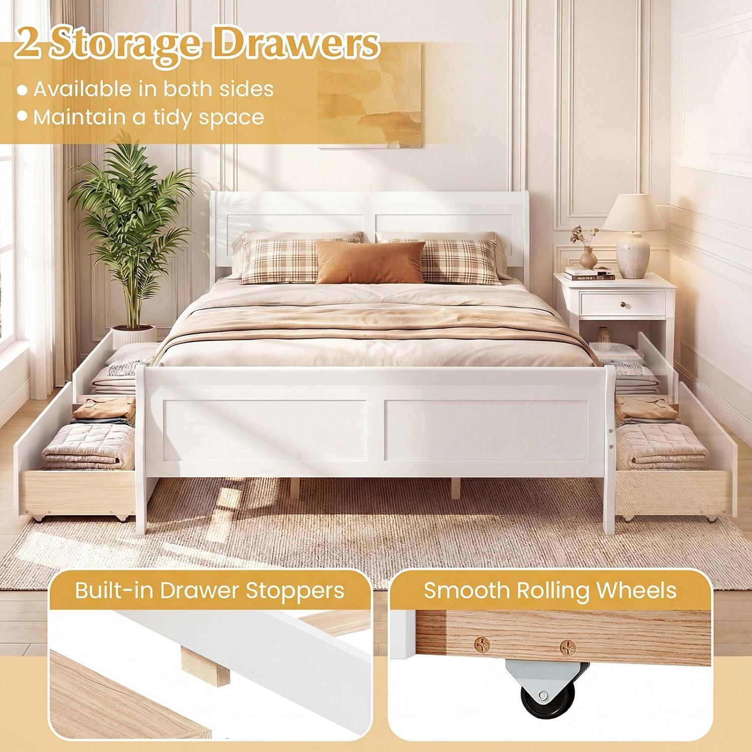image:imageGiantex Twin Bed with 2 Storage Drawers Wood Platform Bed with Headboard amp Footboard Wooden Slats Support Mattress Foundation Twin Bed Frames for Kids Teens Adults No Box Spring Needed GreyWhite