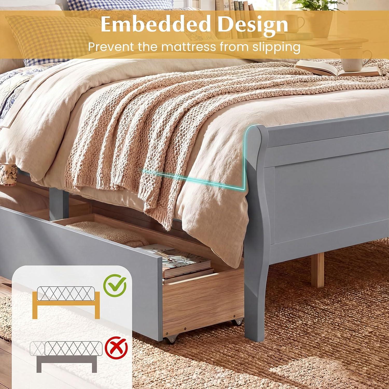 image:imageGiantex Twin Bed with 2 Storage Drawers Wood Platform Bed with Headboard amp Footboard Wooden Slats Support Mattress Foundation Twin Bed Frames for Kids Teens Adults No Box Spring Needed GreyGrey