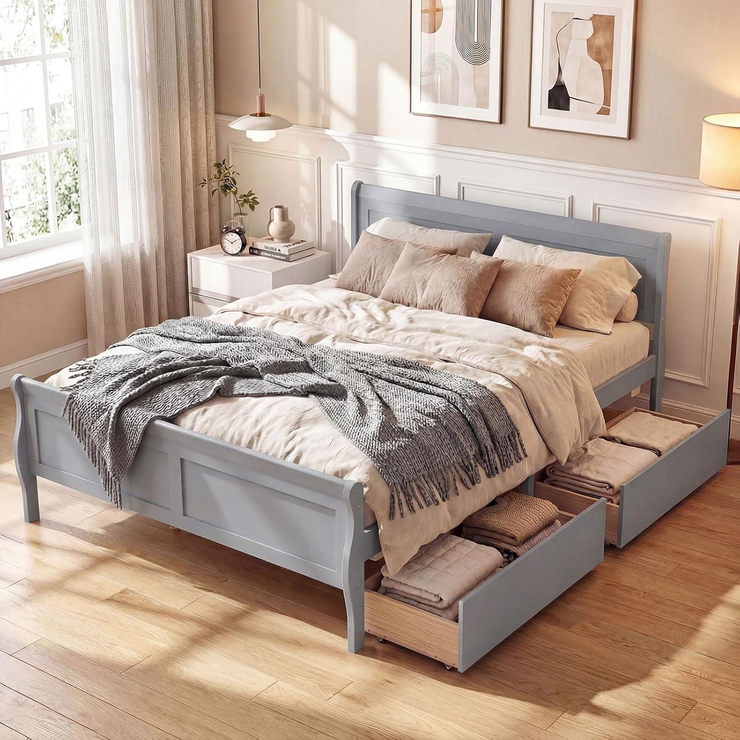 image:imageGiantex Twin Bed with 2 Storage Drawers Wood Platform Bed with Headboard amp Footboard Wooden Slats Support Mattress Foundation Twin Bed Frames for Kids Teens Adults No Box Spring Needed GreyGrey